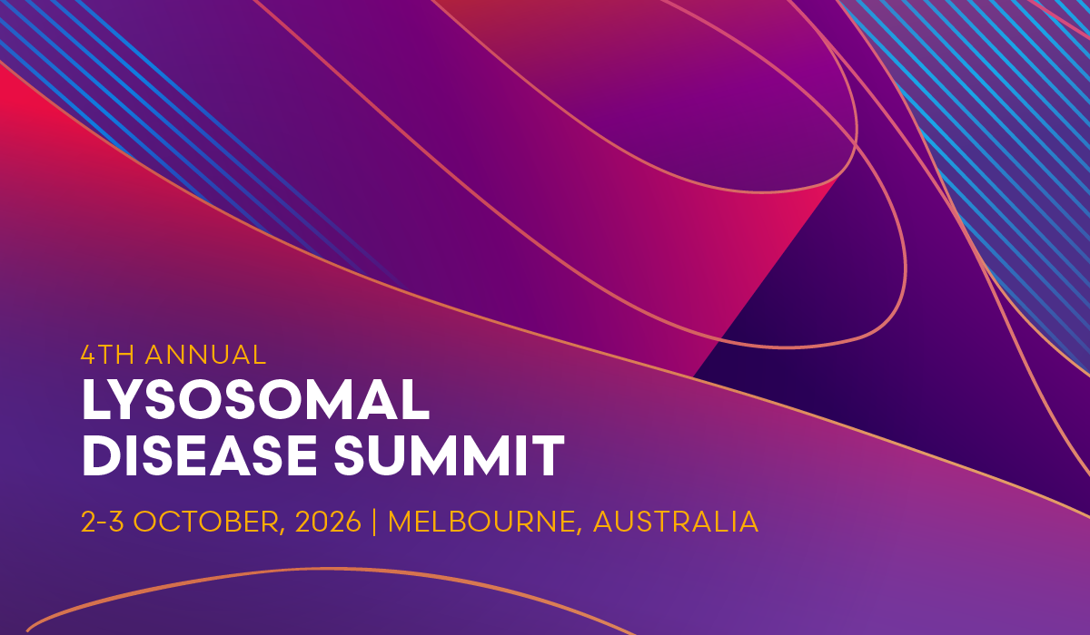 Branding graphic for the 4th Annual Lysosomal Disease Summit, featuring abstract purple and magenta shapes with fine line accents. Text reads: “4th Annual Lysosomal Disease Summit, 2–3 October 2026, Melbourne, Australia.